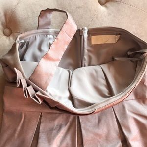 Eli’s J gold one shoulder pleated dress